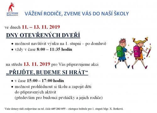 VÁŽENÍ RODIČE, ZVEME VÁS DO NAŠÍ ŠKOLY
